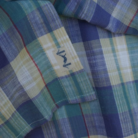 Marine Layer Shirt "Larger" Pastel Plaid Linen - Picture 3 of 8